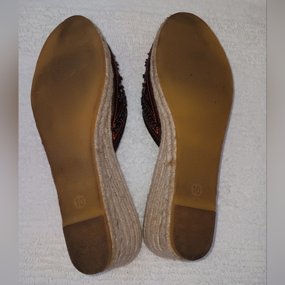 No Boundaries~Brown Neutral Sequin Beaded Espadrille Wedge Sandals - Picture 11 of 14